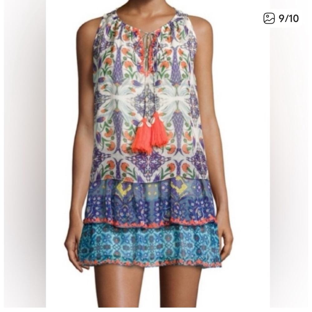 Hemant Nandita Istanbul Silk Mini Dress Tassel Tiered Boho Anthropologie S NWT